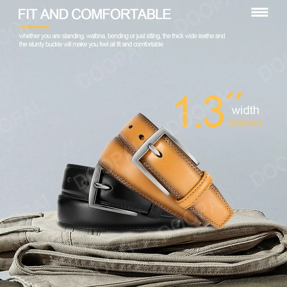 Men Belts High Quality Genuine Leather LONG Large Pin Buckle Metal Automatic Buckle Male Belts Strap Male