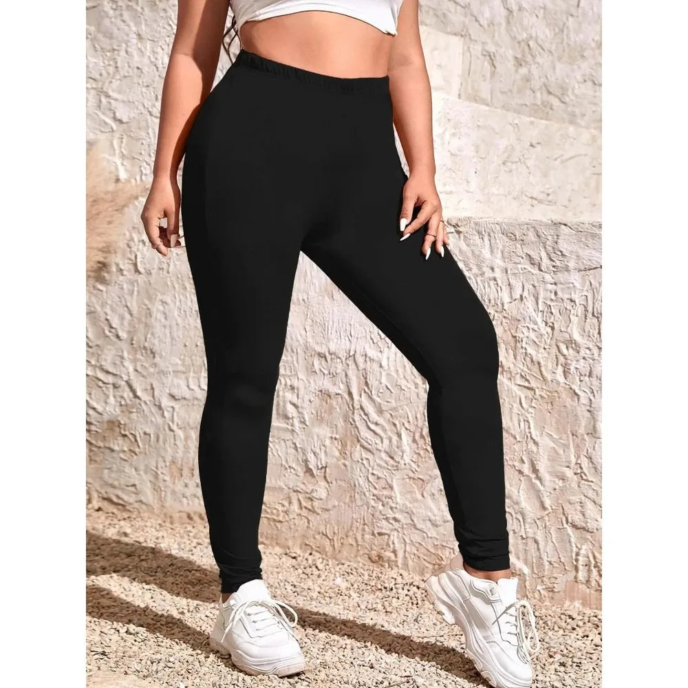 Women's XL-5XL Plus  Size Casual High-waist Stretch Leggings Solid Color Tight Leggings Go with Commuter Skinny Slim Leggings