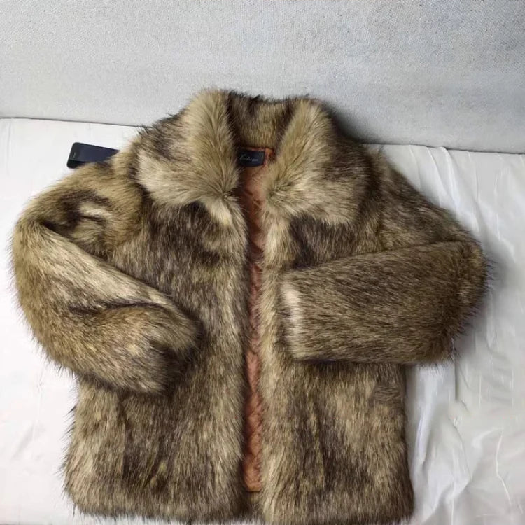 Mauroicardi Winter Short Thick Warm Hairy Shaggy Faux Raccoon Fur Coat Men Long Sleeve High Quality Luxury Fluffy Jacket 2023