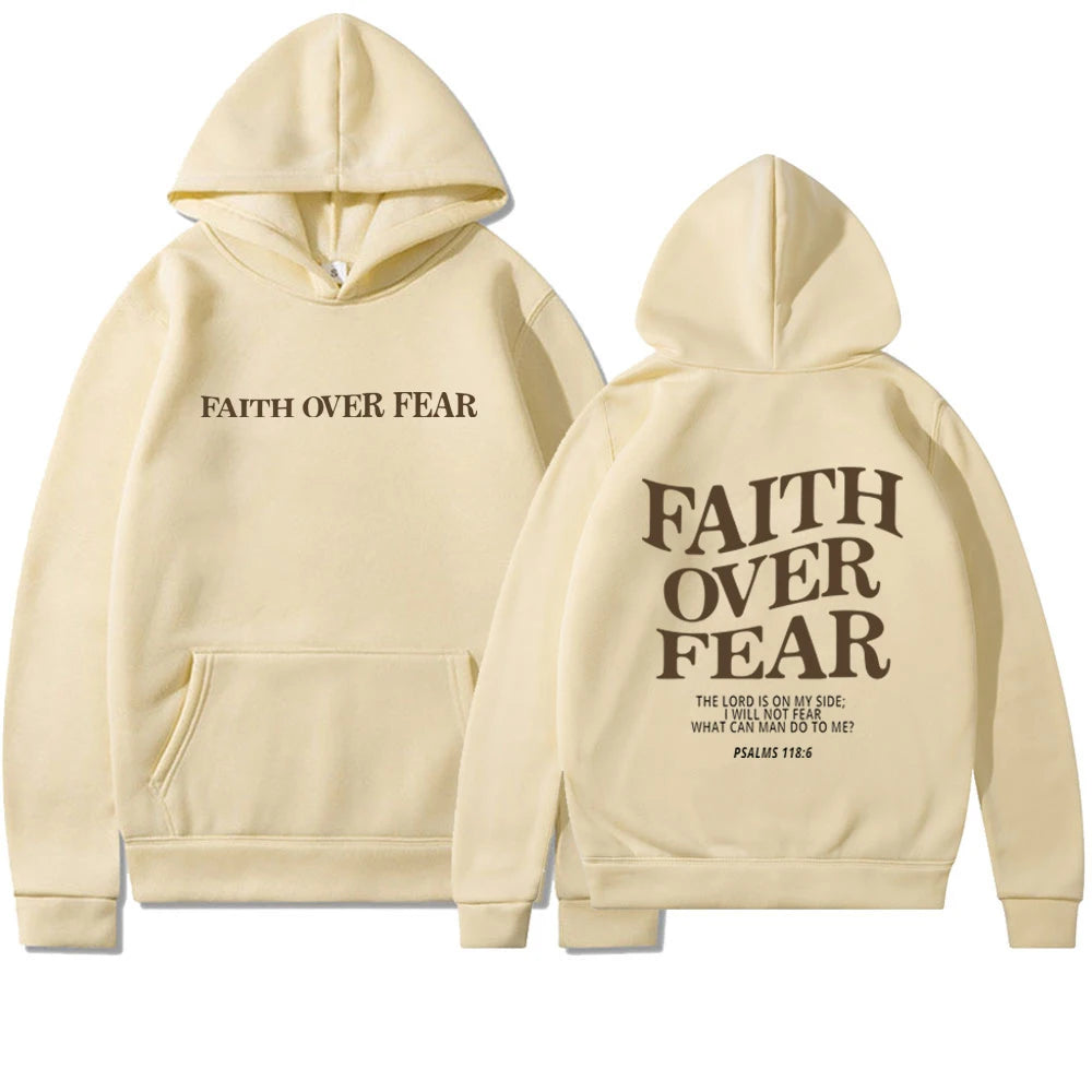 Faith Over Fear Christian Hoodie Sweatshirt Jesus Trendy Bible Verse Shirt Unisex Aesthetic Clothes Streetwear