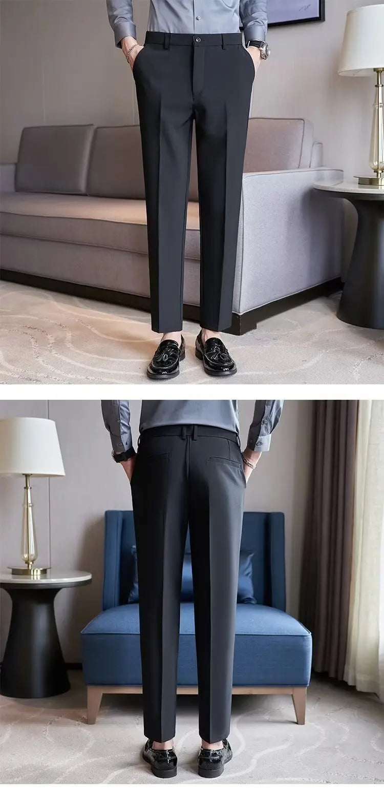 Men's Suit Pants Gray White Black Slim Business Casual Nine-point Pants Straight Plus Size Trousers Office Social Wedding