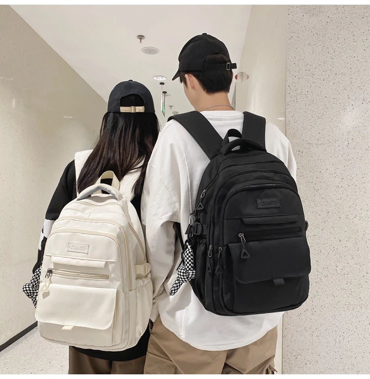 New Simple Student Bag Solid Color Schoolbag Youth Large Capacity Travel Backpack High Quality Canvas Schoolbag Fashion Backpack