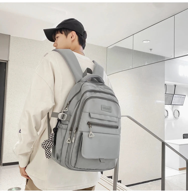 New Simple Student Bag Solid Color Schoolbag Youth Large Capacity Travel Backpack High Quality Canvas Schoolbag Fashion Backpack