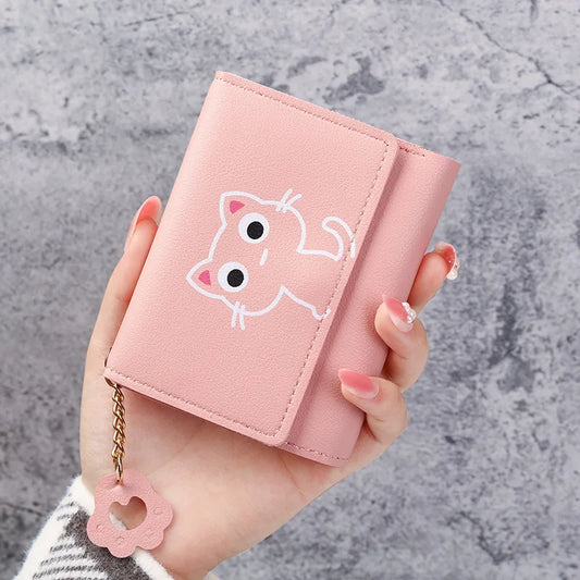 2023 New Women's Wallet Cute Cat Short Wallet Leather Small Coin Purse Girls Money Bag Card Holder Ladies Female Hasp Wallet