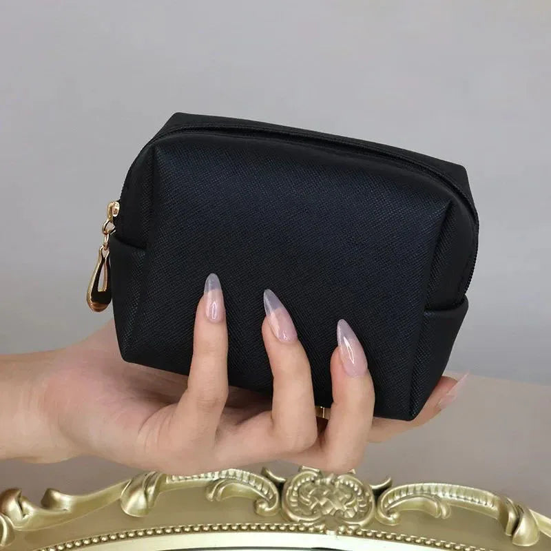 Women Cosmetic Bag Waterproof PU Leather Solid Color Small Makeup Pouch Travel Wash Toiletry Storage Bag Organizer Purse 2023