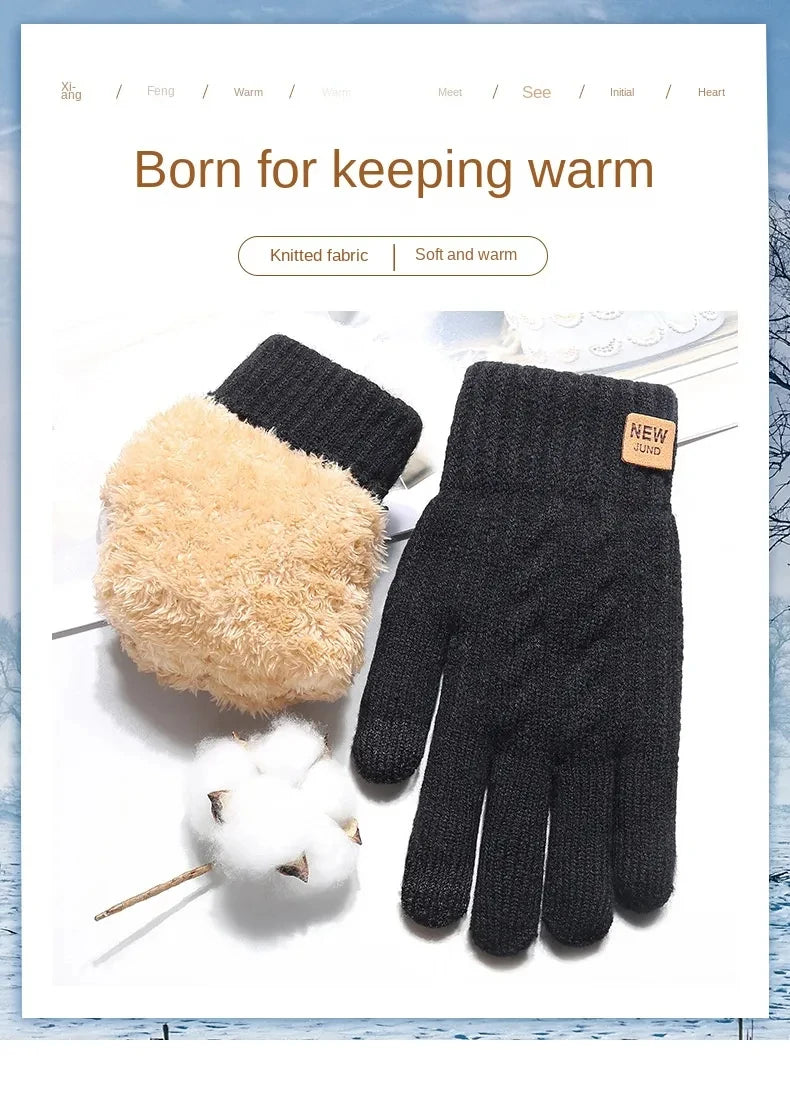 Men Knitted Thick Thermal Full Finger Gloves Women Men Fashion Winter Outdoor Warm Wool Driving  Gloves Touchscreen Mittens