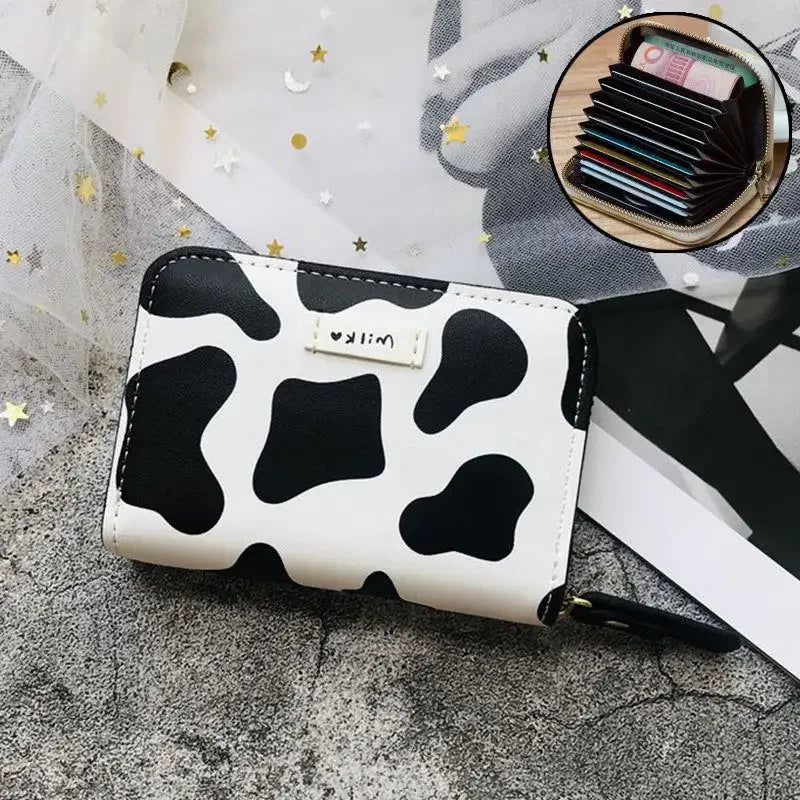 Women New Fashion Wallet Pu Leather Cartoon Cow Cattle Short Ladies Multi-card Slot Coin Purses Student Cute Triple Fold Wallet