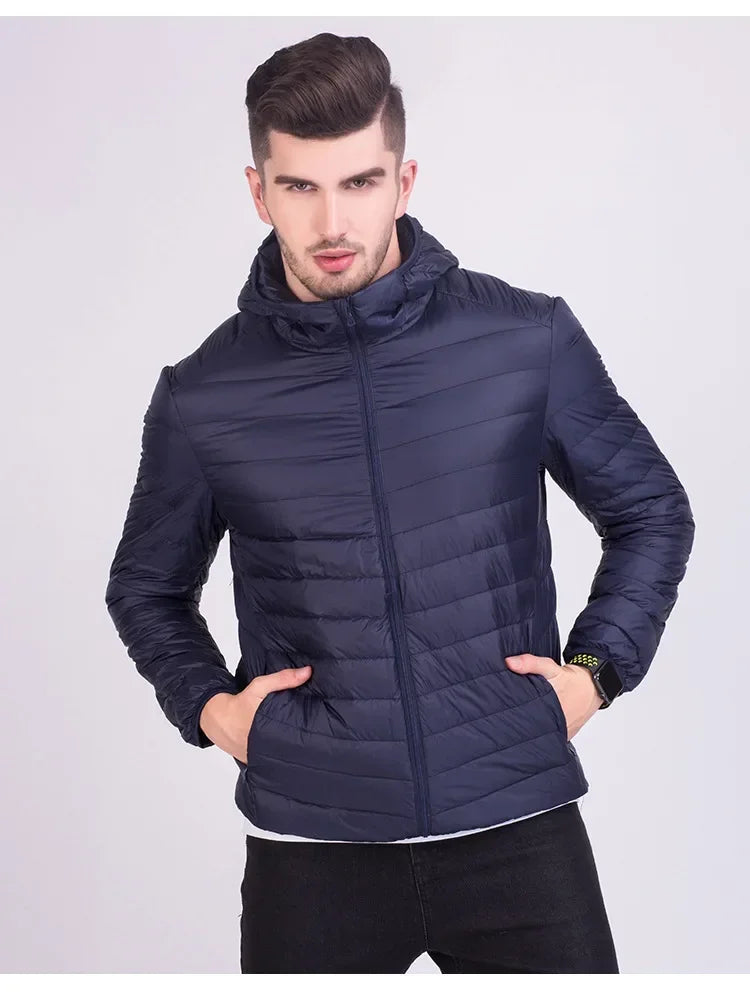 Men's Hooded Ultra Light White Duck Down Jackets 2024 New Fashion Korean Lightweight Water-Resistant Packable Puffer Coats