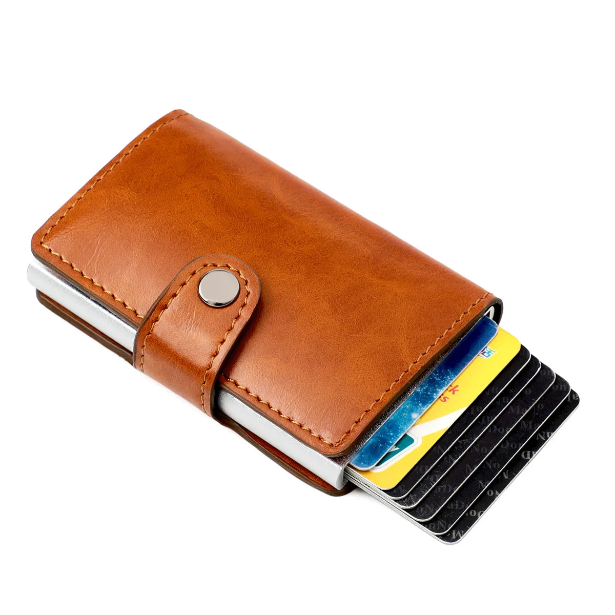 RFID Blocking Credit Card Holder Stainless Steel NFC Anti Scan Business Wallet Genuine PU Leather Purse Money Bag For Men Women