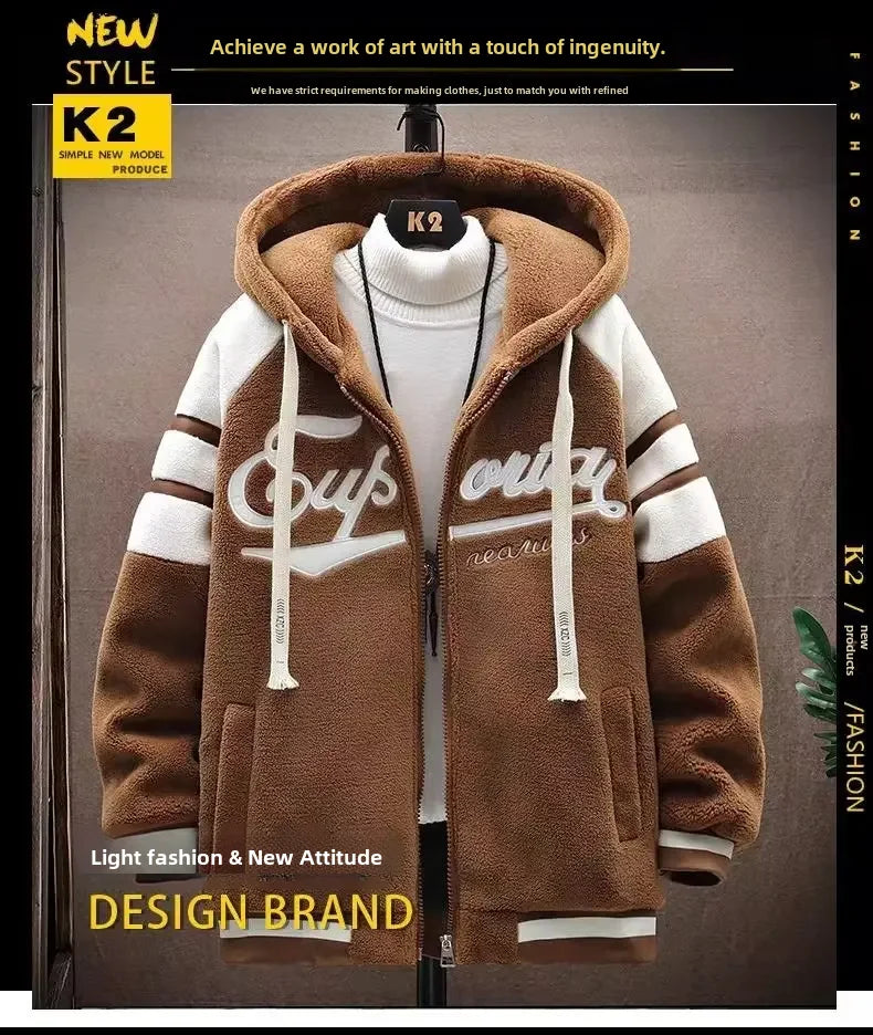 Autumn/winter Cotton Coat Loose-fit Thickened Sweatshirt Zip-up Cardigan Hooded Jacket For Men Youth