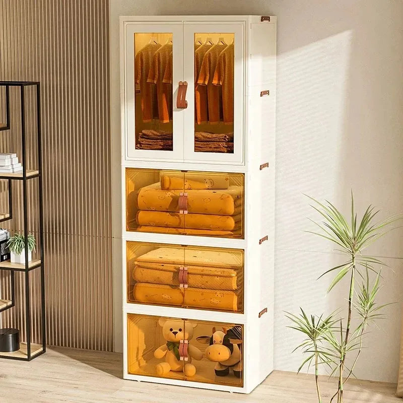 Folding Storage Cabinet For Clothes, Wardrobes, Household Snacks, Plastic Organizer Bin Baby Living Room Floor-Standing Cabinet﻿