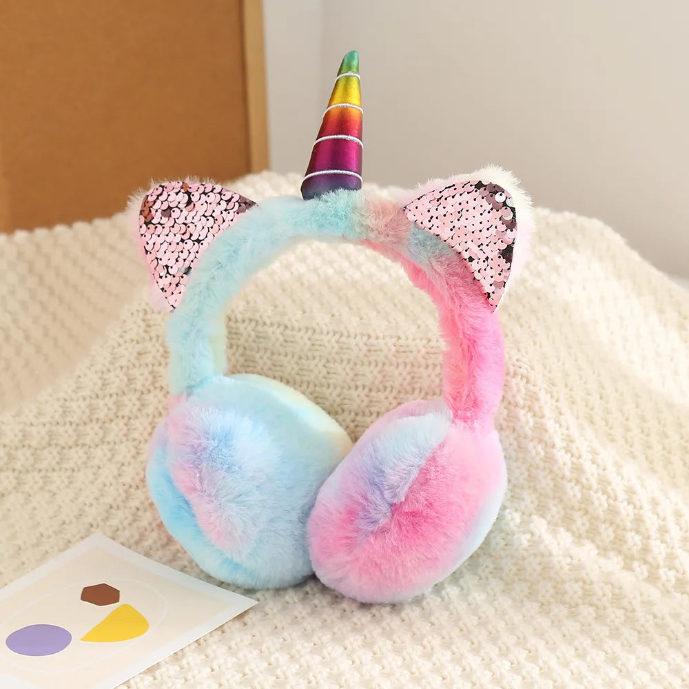 Cute Unicorn Earmuffs Children Kids Cat Ears Lovely Ear-Muffs Cover Warmer Plush Headband Fur Headphones Winter Fluffy Earflap