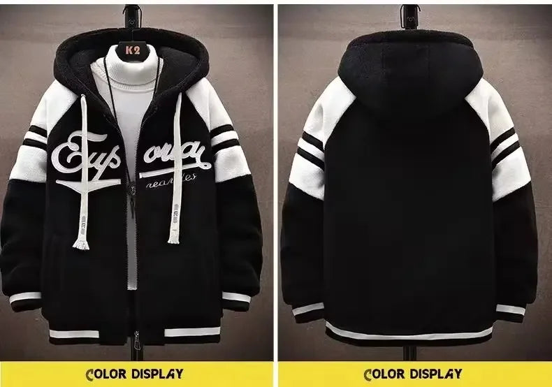 Autumn/winter Cotton Coat Loose-fit Thickened Sweatshirt Zip-up Cardigan Hooded Jacket For Men Youth