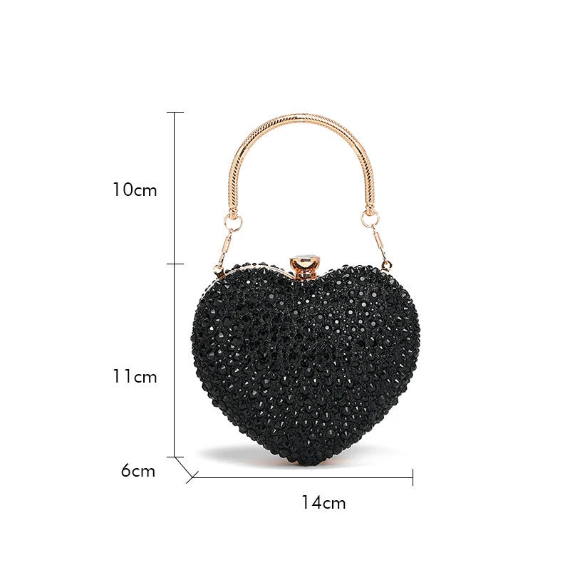 Luxury Diamond Inlay Heart Shape Crystal Clutch Purse Stones Evening Wedding Party Shoulder Bag Handle Rhinestone Mini Handbags