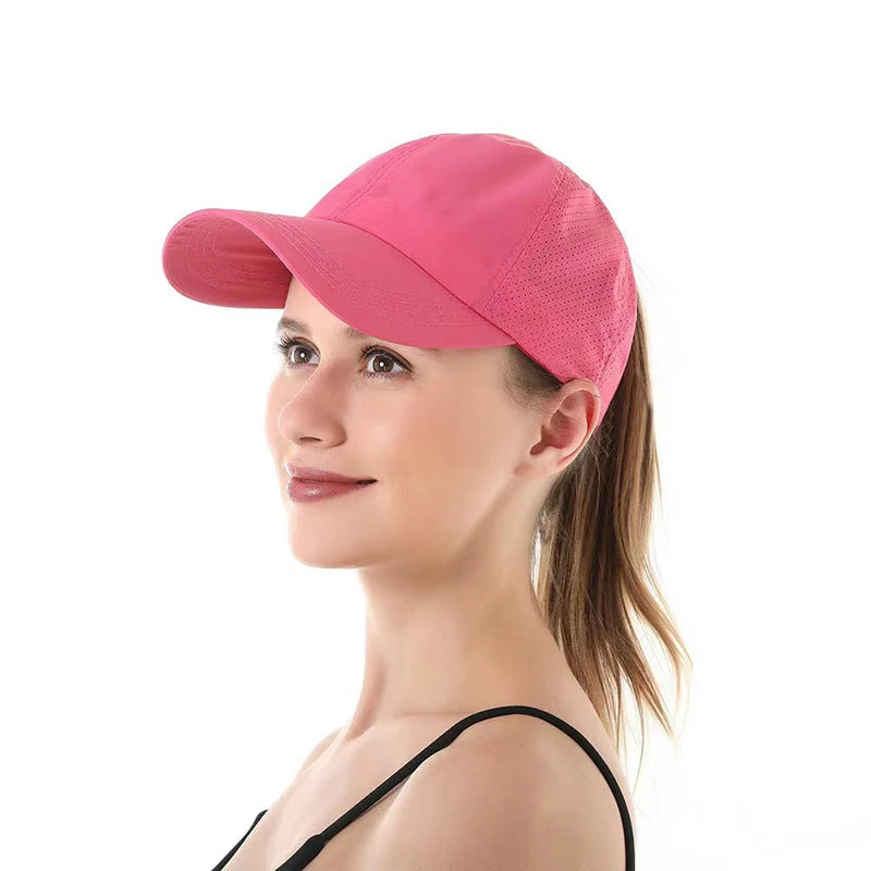 Casquette de baseball d'été de couleur unie pour femme, vêtement de golf, sport, loisirs, queue de cheval croisée, maille à séchage rapide, demi-creuse, casquette à visière pour homme