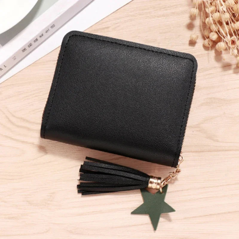 Women Wallet Ladies Mini Small Short Tassel Wallet Cute Girl Zipper Pu Leather Coin Purse Female Hand Wallet Purse