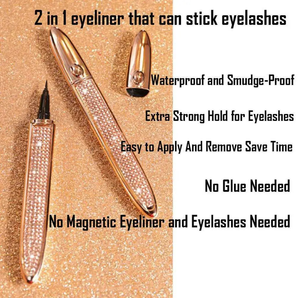 Crayon Eyeliner Auto-Adhésif Longue Durée Sans Colle Non Magnétique Séchage Rapide Cils Collants Eye Liner Stylo 2 en 1