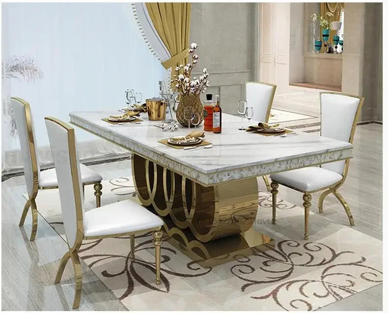 Modern Dining Table Cafe Table Furniture Kitchen 4 Chairs Steel Base Apartment Golden Set Muebles Para El Hogar Mainland China