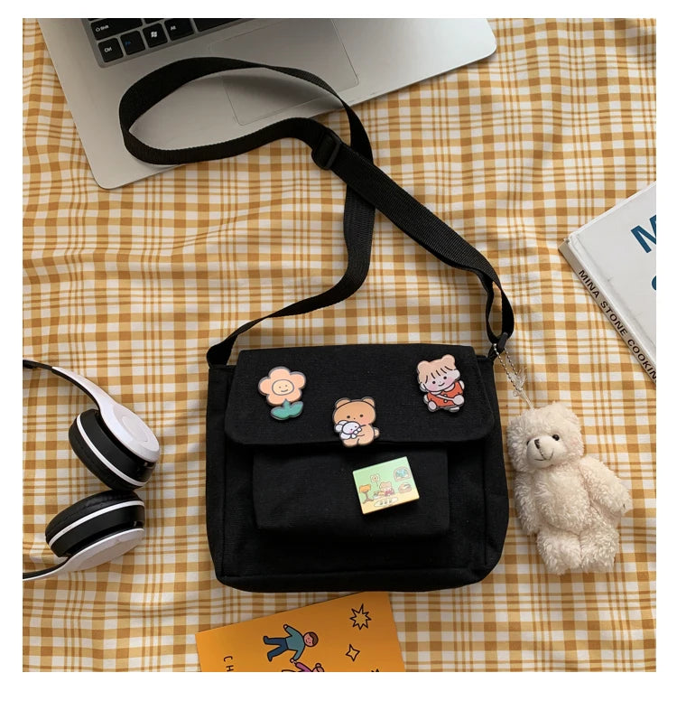 Crossbody Bags Women Canvas Flap-bag Kawaii Harajuku All-match Students Casual Female Handbags Korean Ulzzang Daily Chic Fashion