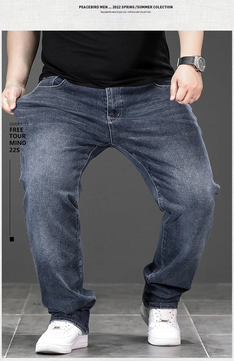 Elastic Loose Plus Size Denim Men Long Jeans Fashionable Oversized Business Casual Big New Arrivals High Quality All Seasons