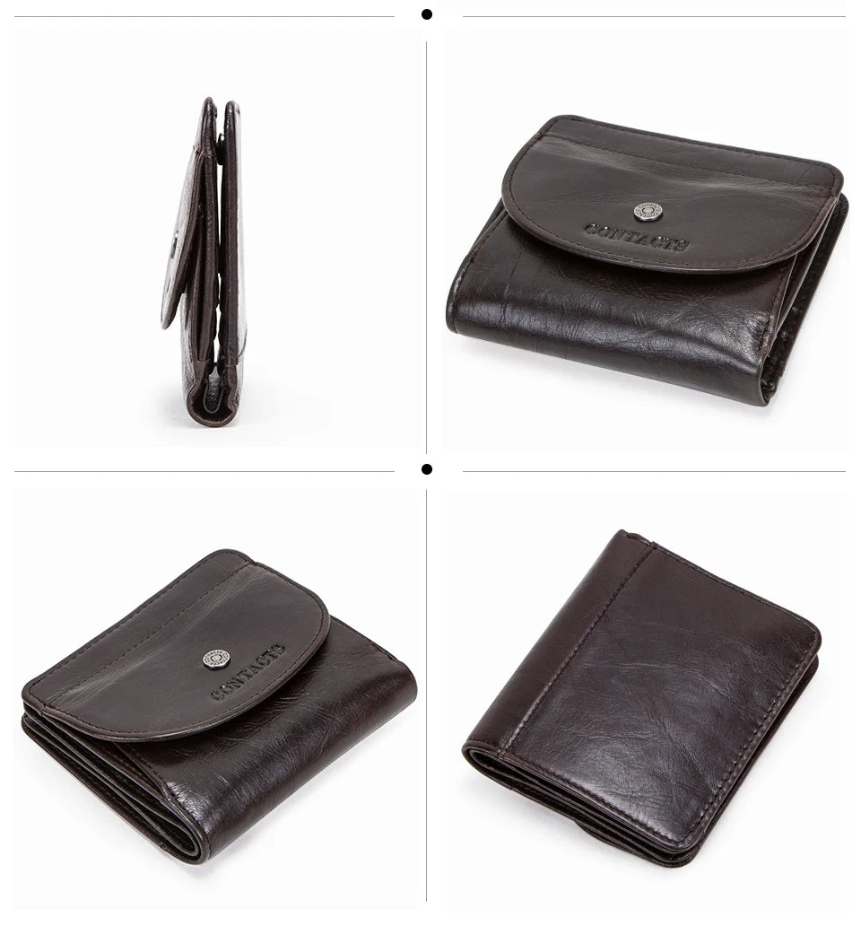 CONTACT'S Genuine Leather Short Wallets for Women Fashion Card Holder Money Clip Coin Purse Female Mini Wallet Women's Bag Purse