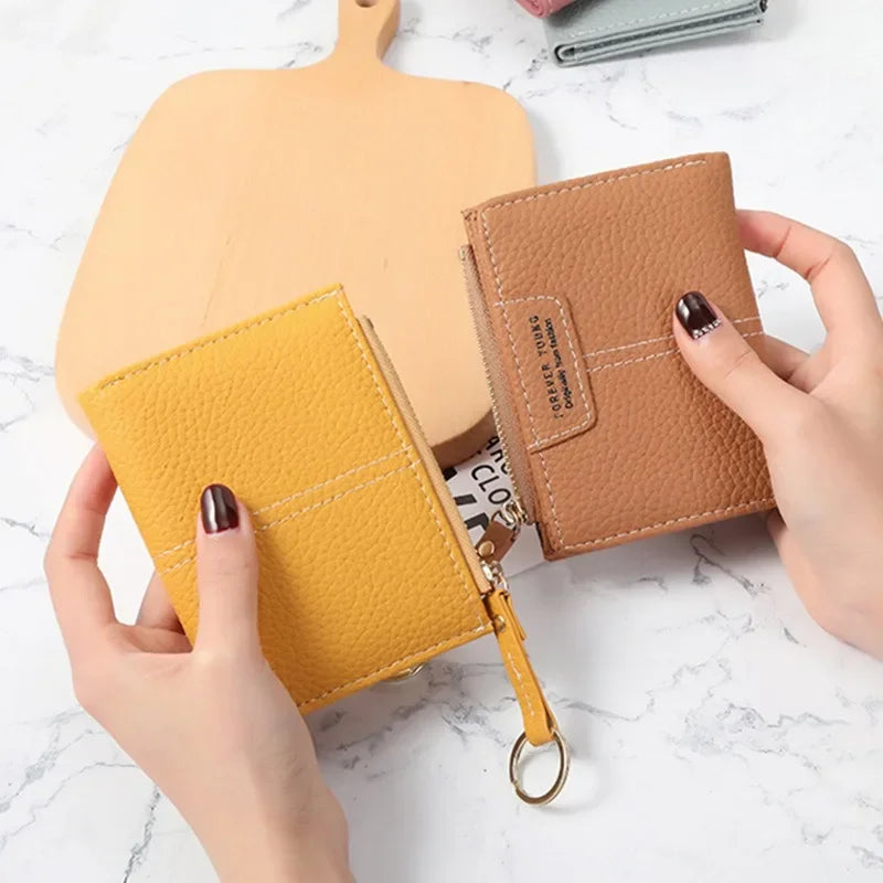 New Yellow Women Wallet Soft PU Leather Female Purse Mini Hasp Card Holder Coin Short Wallets Slim Small Purse Zipper Keychain