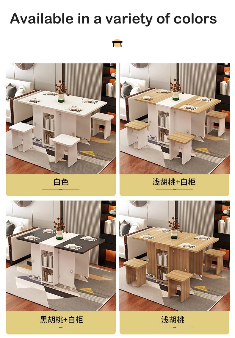 Folding Dining Table Movable Table Set  1.2m Round/ Square Table With 4 Chair Furniture For Dining Room Apartment Living Room