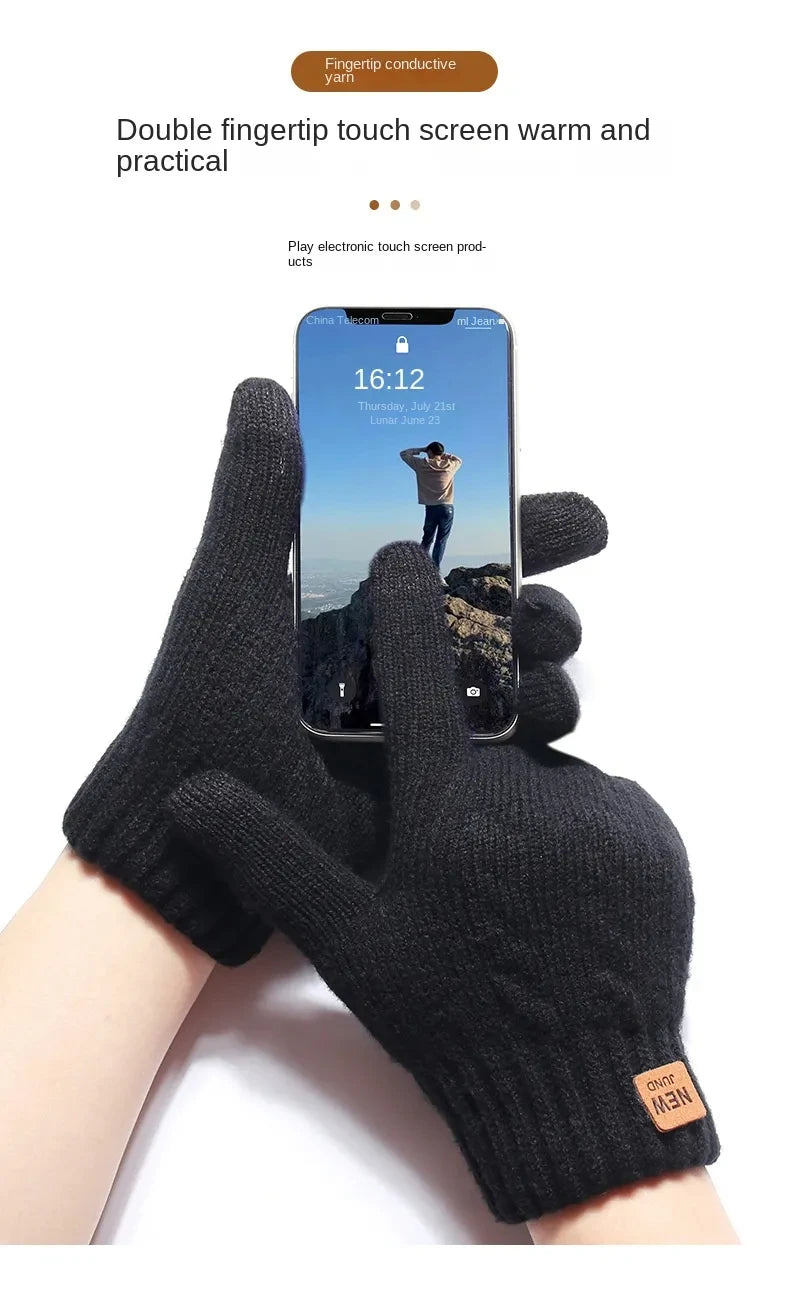 Men Knitted Thick Thermal Full Finger Gloves Women Men Fashion Winter Outdoor Warm Wool Driving  Gloves Touchscreen Mittens