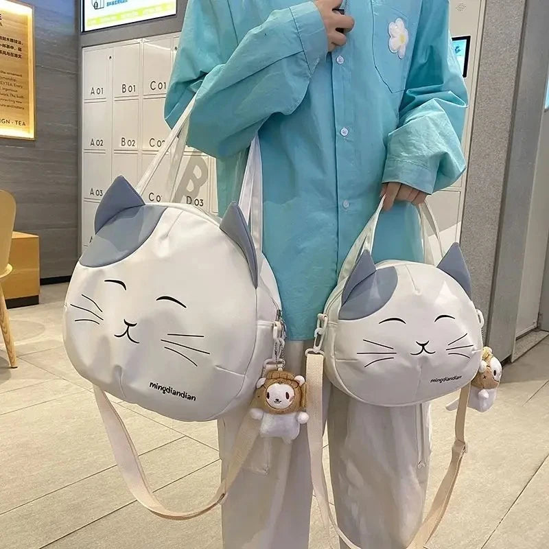 Canvas Nylon Prints Cat Messenger Bag Cute College Style Large Capacity Crossbody Bag Portable Shoulder Bag Handbag Streetwear