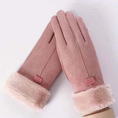 Women Winter Thick Plush Leather Gloves Fashion Winter Warm Skiing Outdoor Women Gloves Lady Elegant Casual Touch Screen Gloves