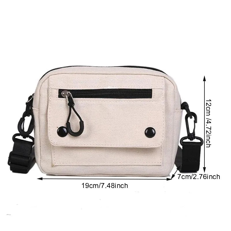 Women Canvas Handbags Korean Mini Student Bag Cell Phone Simple Small Crossbody Casual Ladies Zipper Shoulder Bag