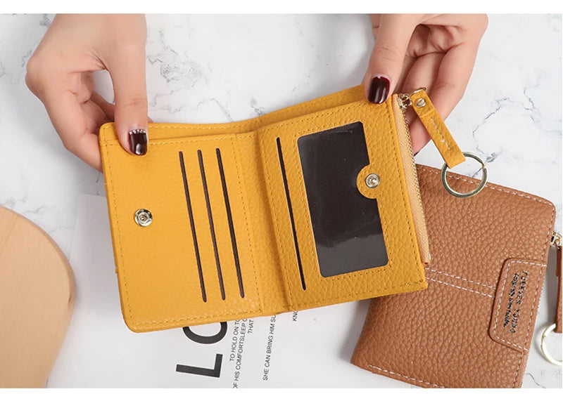 New Yellow Women Wallet Soft PU Leather Female Purse Mini Hasp Card Holder Coin Short Wallets Slim Small Purse Zipper Keychain