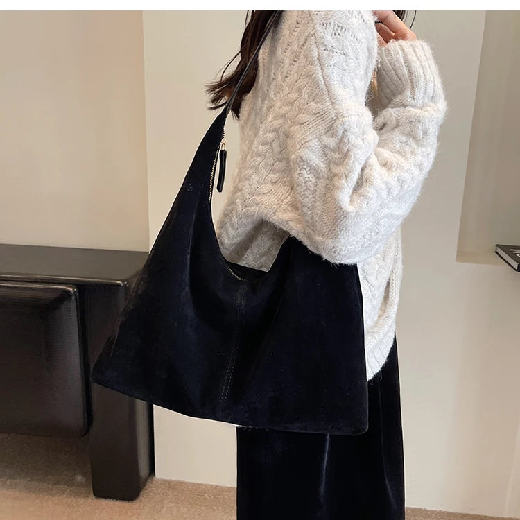 Retro Soft Suede Bag For Women 2023 New Autumn/winter Popular Large Capacity Shoulder Bag Bucket Bag