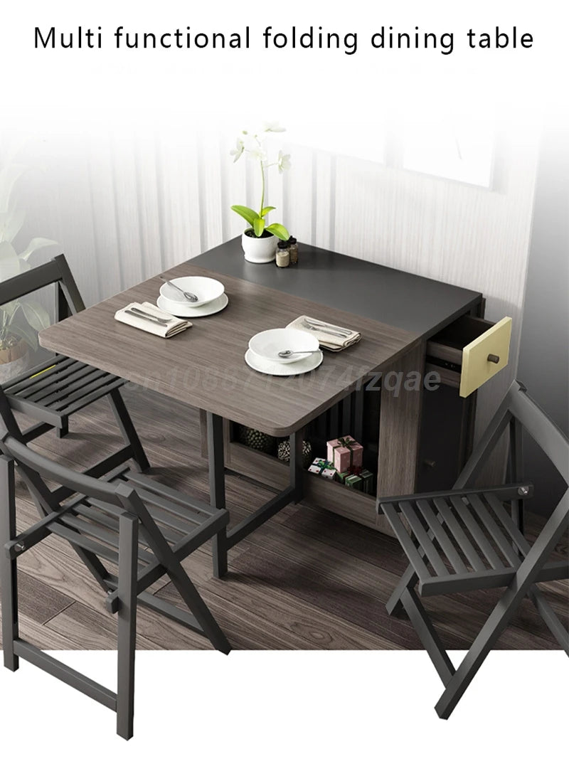 Folding Dining Table Home Ultra-thin Multi-functional Combination Dining Table Multi-person Table With Folding Chairs 0/2/4/6