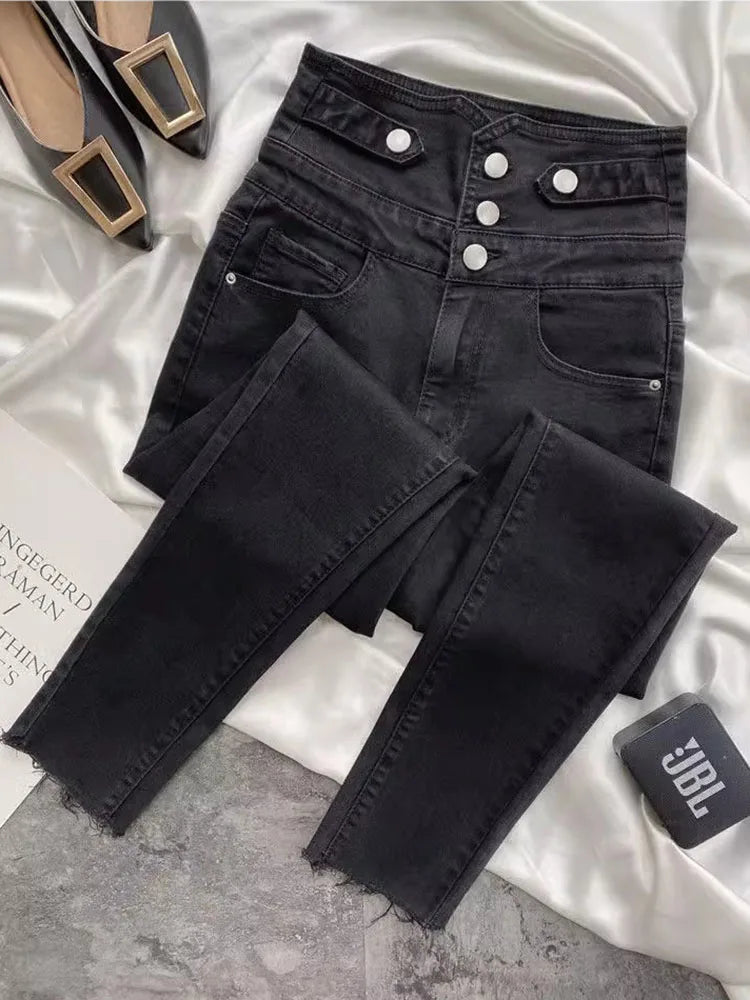 High Waist Slim Pencil Jeans Woman Vintage Skinny Stretch Denim Pants Spring Fall Streetwear Korean Fashion Casual Kot Pantolon