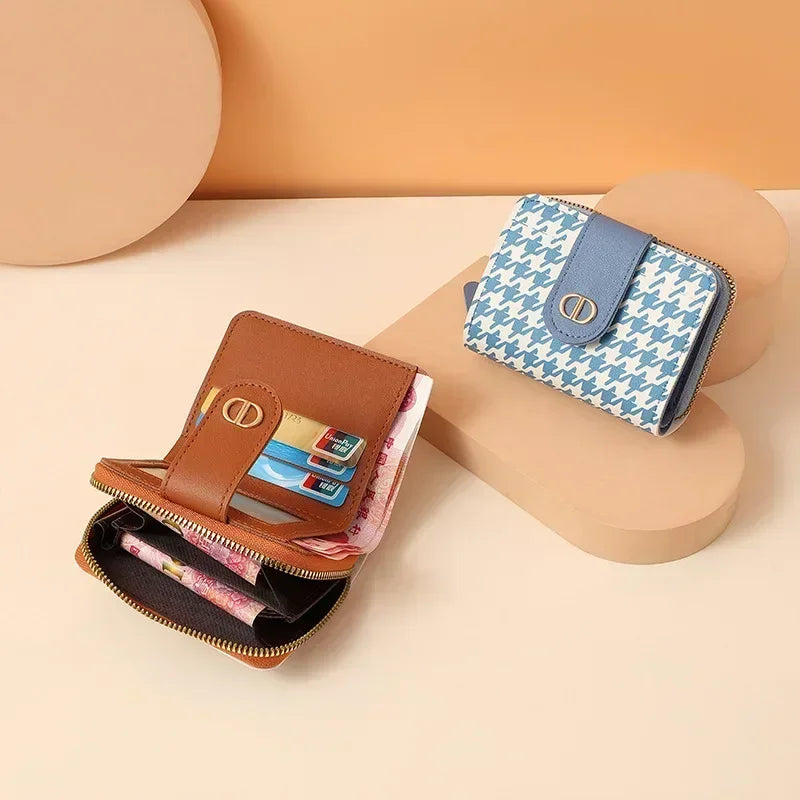 Light Luxury Women Short Wallet Buckle Zipper PU Leather Coin Purse Multi Card Anti Demagnetization Large Capacity Small Wallet