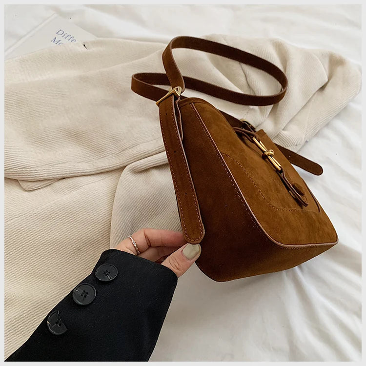 Winter Trendy Frosted PU Leather Shoulder Bag for Women Quiet Luxury Burgundy Bag Lady Solid Color Crossbody Bags Suede Purse