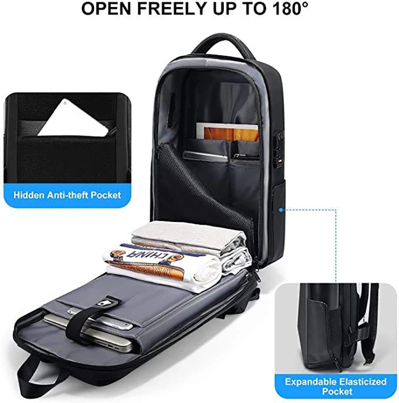 Men's 15.6 inch Laptop Backpack Expandable Travel Bag Waterproof Anti-theft Business Backpack USB Charging ABS Hard Shell Bag