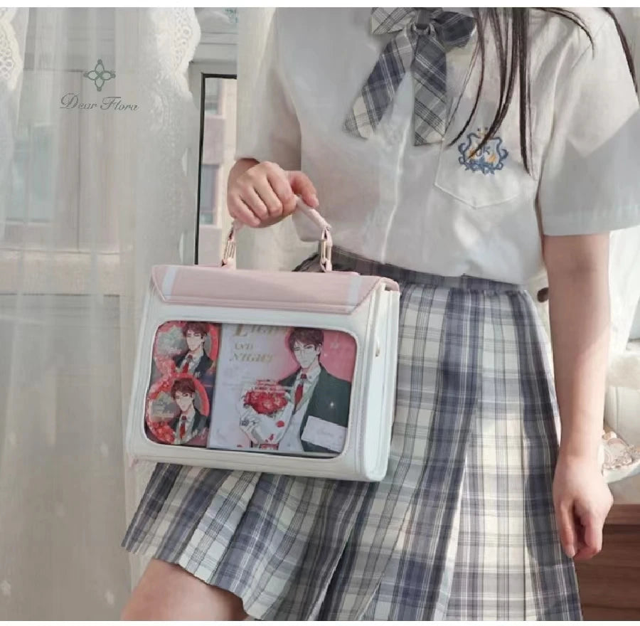 Sac à bandoulière transparent tendance pour femme, sac à main de style preppy japonais, sac à main tendance Kawaii JK polyvalent