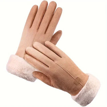 Women Winter Thick Plush Leather Gloves Fashion Winter Warm Skiing Outdoor Women Gloves Lady Elegant Casual Touch Screen Gloves