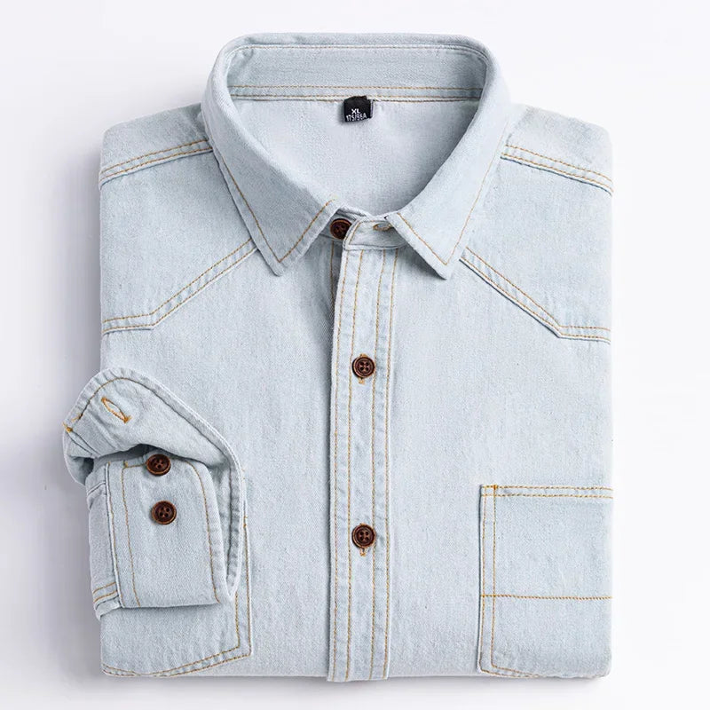 Chemise classique à manches longues en denim 2023, 100 % coton, avec poche, broderie, vêtements confortables