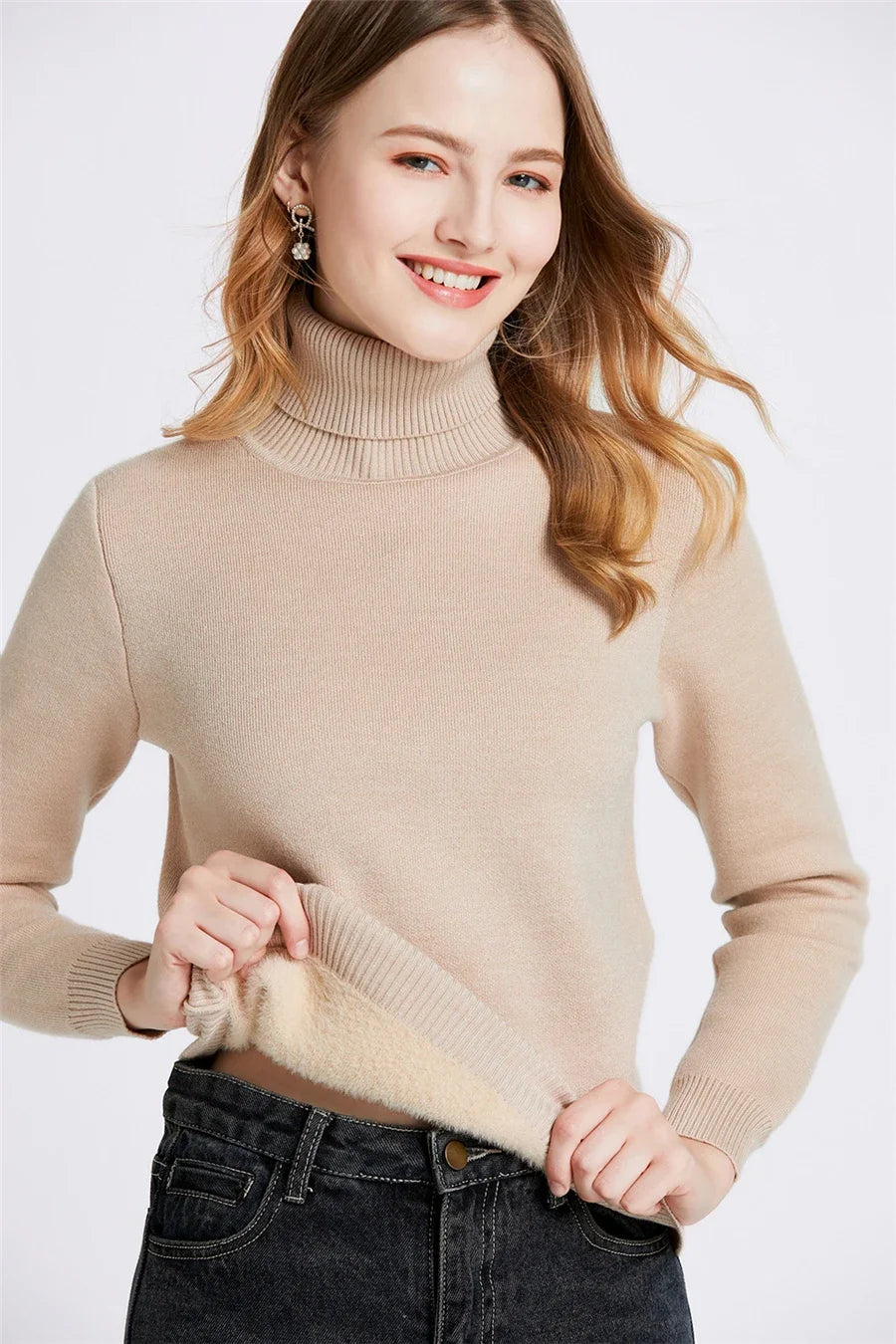 Winter Thick Plush Fleece Lined Knit Pullover Warm Soft Knitwear Jumper Turtleneck Sweater Women Slim Sueter Top New Malhas Pull