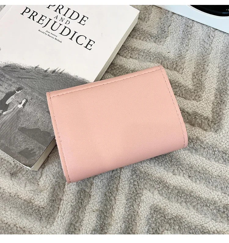 Women Wallet Foldable Portable Ladies Short Coin Purses Fashion Cute Bow Clutch Bag PU Leather Quality Female Card Holder Purse