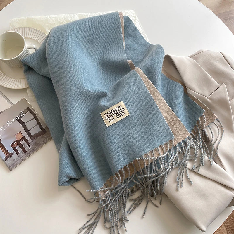 2023 New Fashion Cashmere Scarf Warm Winter for Women Korean Style Knitted Solid Color Double Sided Wraps Neckerchief