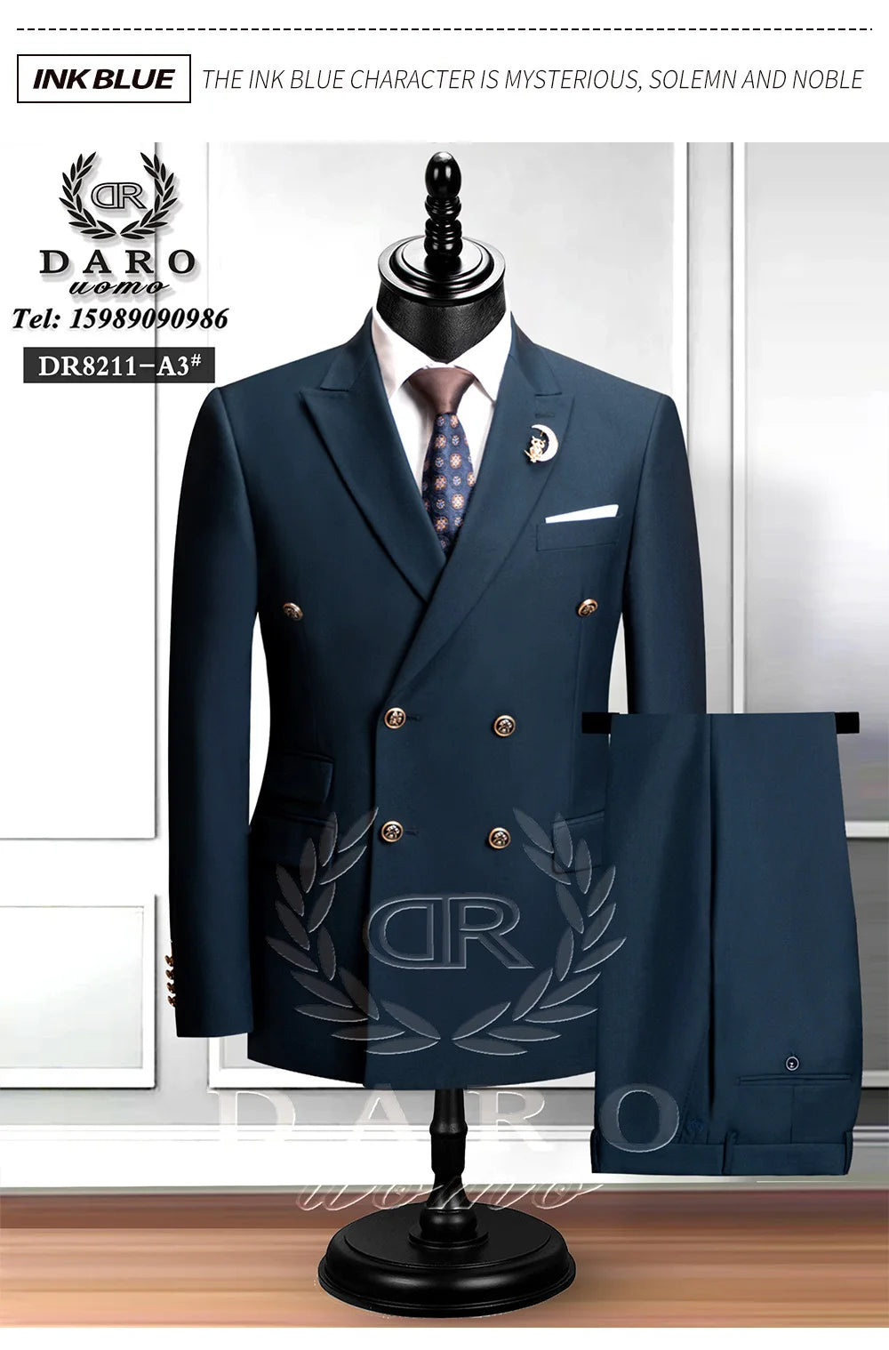 DAROuomo 2024  Men Suit Slim Fit Formal Business Work Wear Suits 2Pcs Set (Jacket+Pants)DR8211