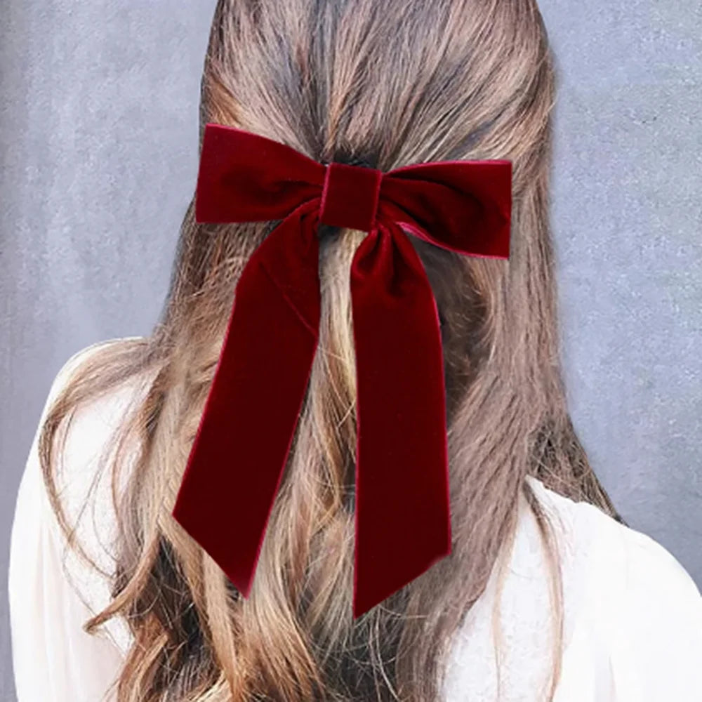 Bow Velvet Barrettes Women Temperament Ponytail Hairpin Hair Clip Girls Black Red Ribbon Hair Clip Fashion Hair Accessories