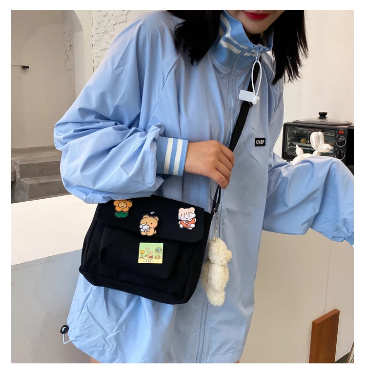 Crossbody Bags Women Canvas Flap-bag Kawaii Harajuku All-match Students Casual Female Handbags Korean Ulzzang Daily Chic Fashion