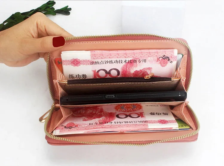 Women Long Wallet Pu Leather Card Holder Large Capacity Hasp Zipper Coin Purse Multi Card Organizer Cell Phone Wristlet Handbag