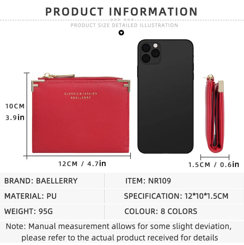 PU Leather Short Wallets for Women Small Card Holder Bag Portable Short Zipper Money Coin Purse Red Off-white Women Mini Wallet