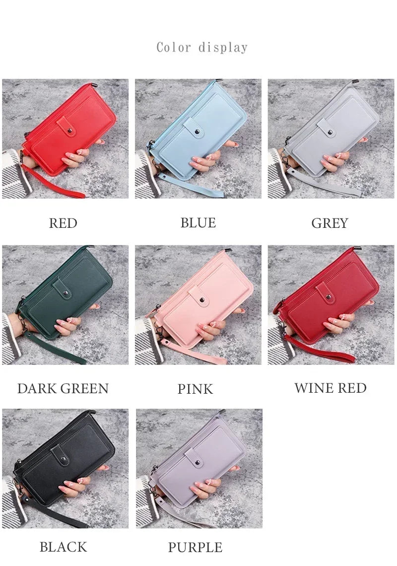 2024 Fashion Women Wallets Simple Zipper Purses Black White Gray Red Long Section Clutch Wallet Soft PU Leather Money Bag